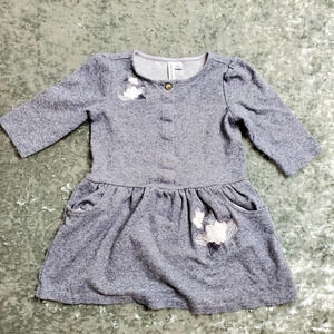 Janie & Jack Gray Dress W/ Embroidered Flowers